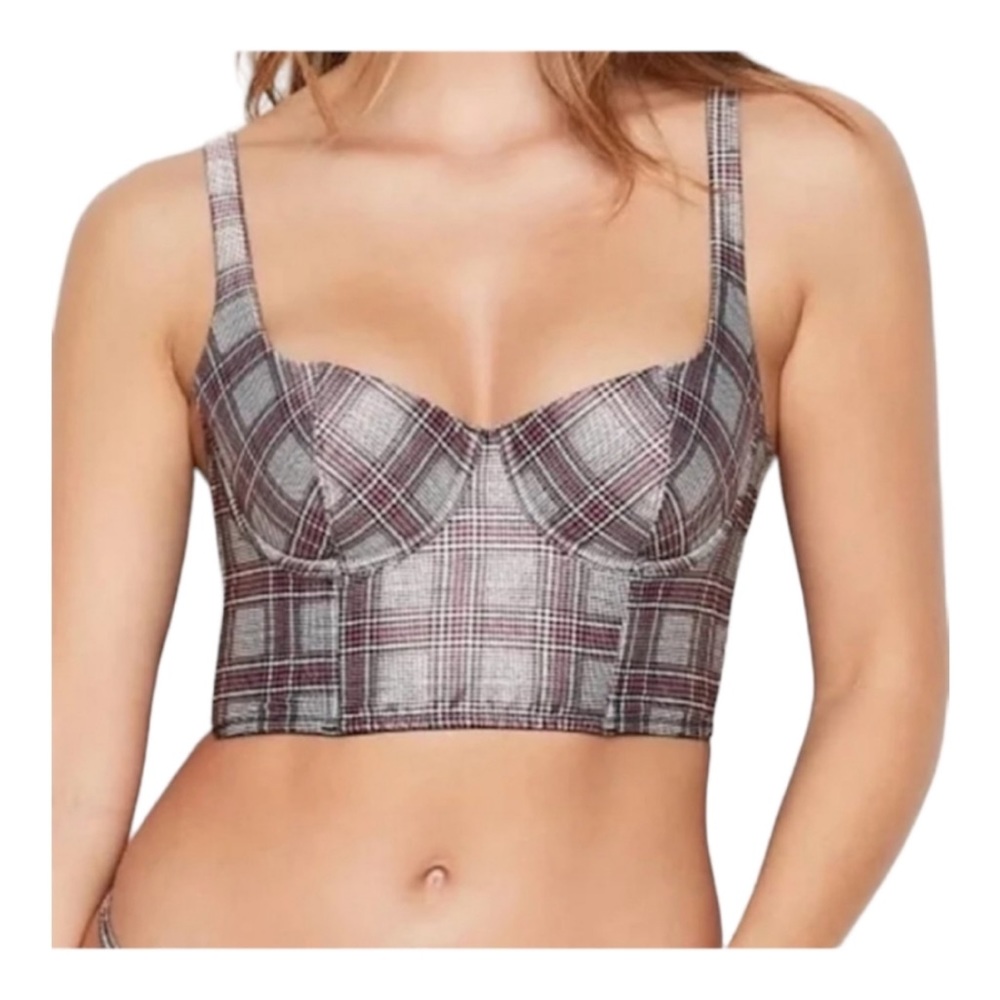 NWT Victoria’s Secret Bustier Size 32D in Black, White, Tan & Pink Plaid Pattern